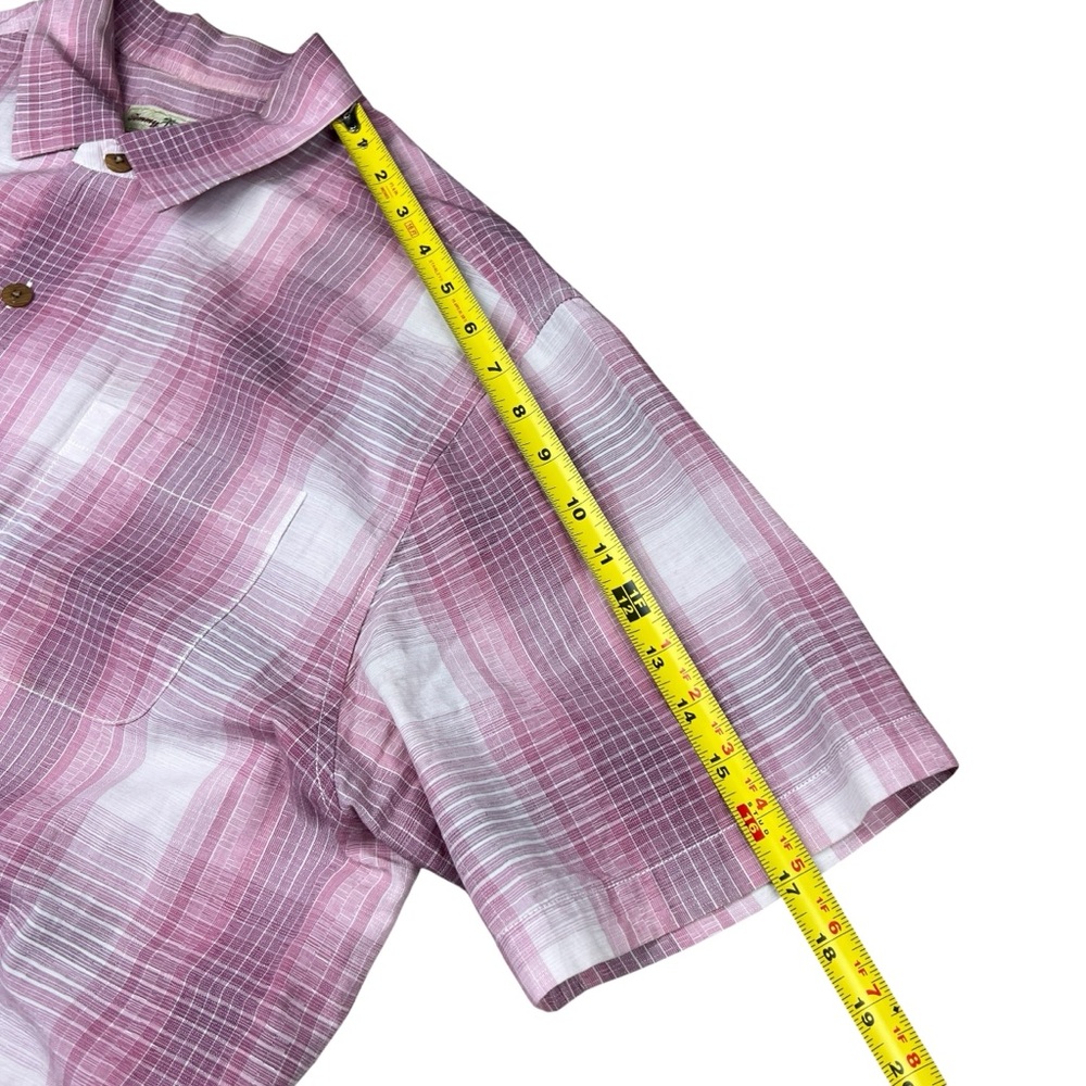 Tommy Bahama Button Up Camp Shirt XL Pink Plaid Tencel Cotton Short Sleeve - Picture 11 of 12